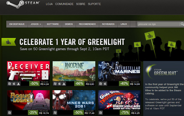 Steam GreenLight comemora 1 ano com jogos com até 75% de desconto!
