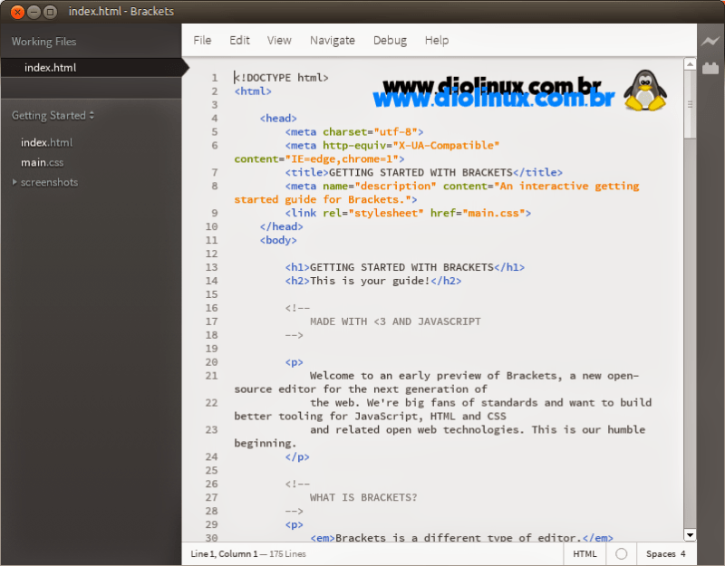 Como baixar e instalar o Brackets no Ubuntu Diolinux