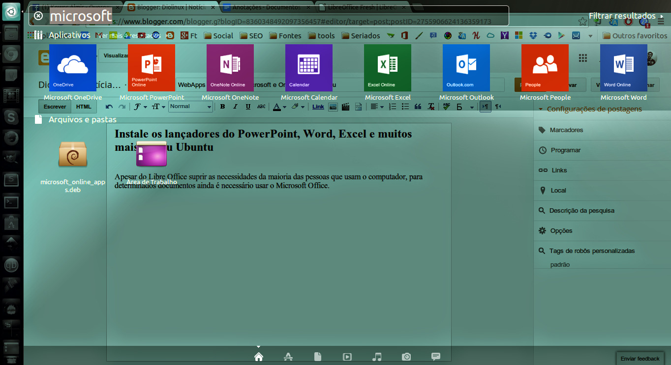 WebApps do Office da Microsoft e OneDrive no Ubuntu
