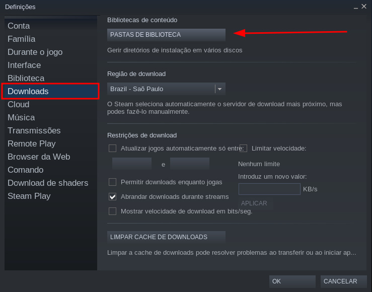 pastas de biblioteca do steam no linux