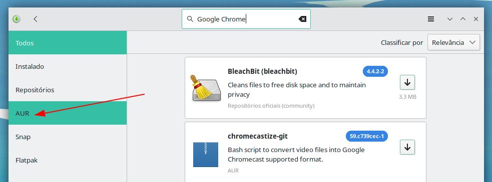 Como instalar o Google Chrome no Linux Manjaro.