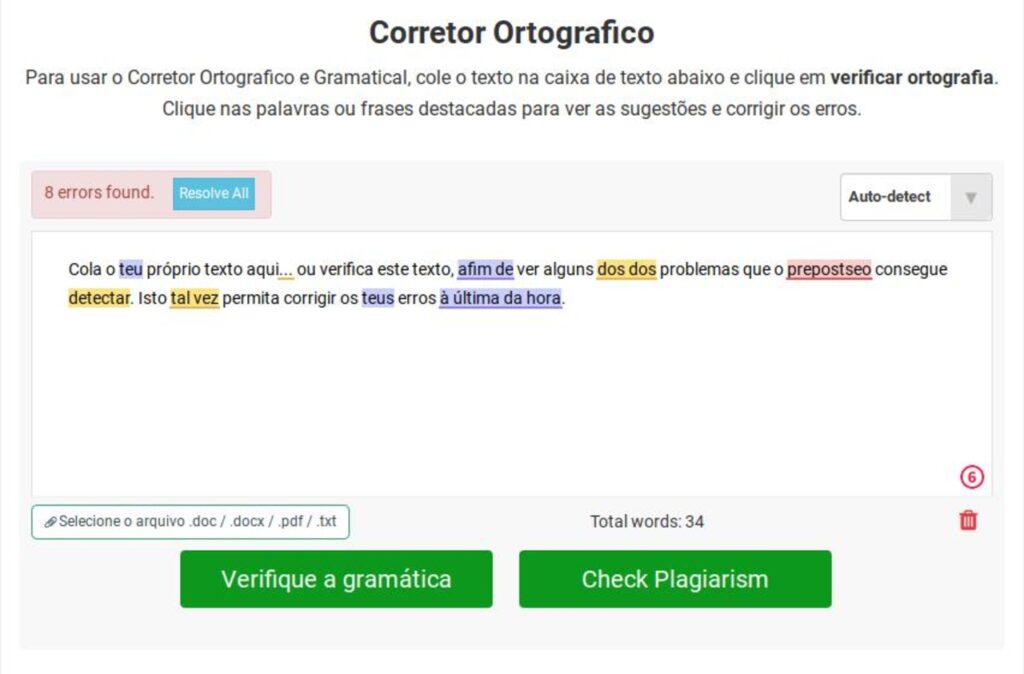 Corretor de Texto Online