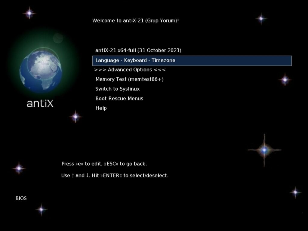 Instalação do antiX Linux — Idioma