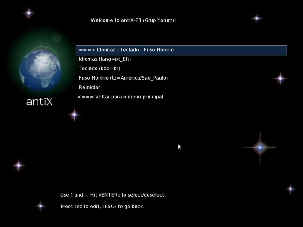Instalação do antiX Linux — Idioma (português)