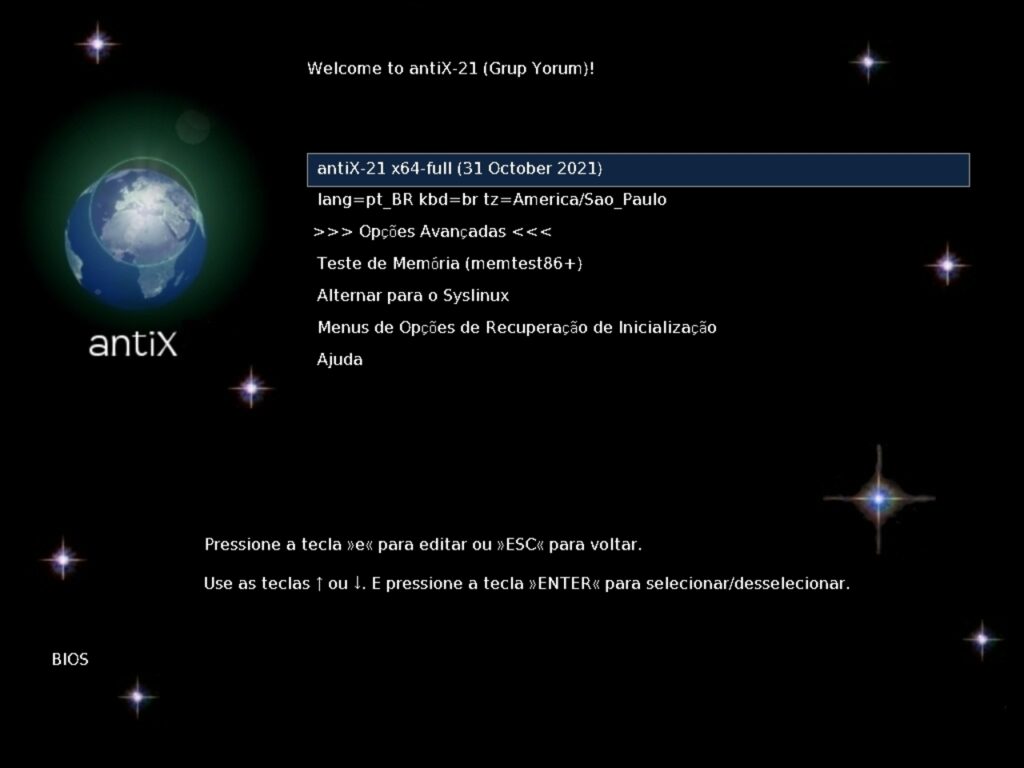 Instalação do antiX Linux — Idioma (português)