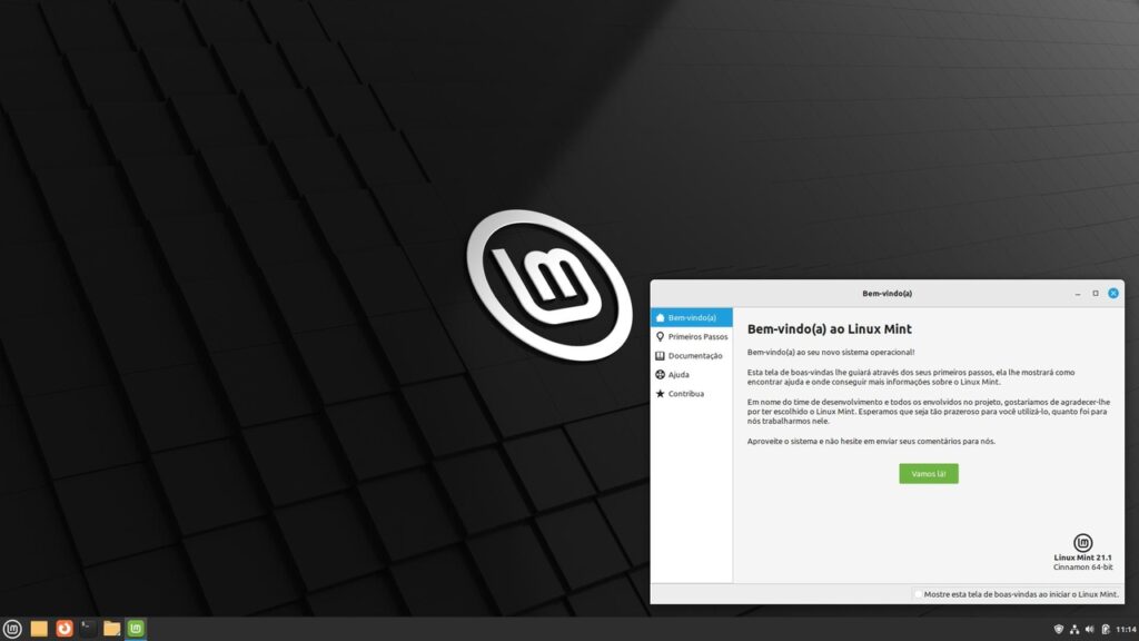 Linux Mint 21.1 — Tela de boas-vindas