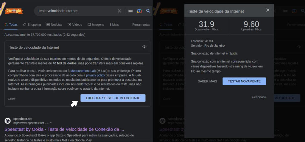 teste de velocidade google