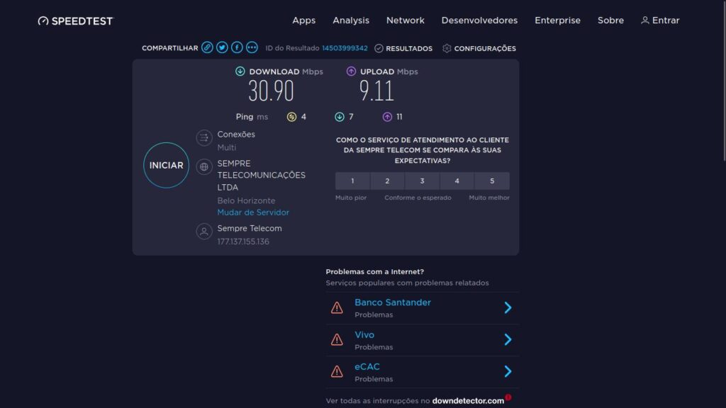 teste de velocidade speedtest