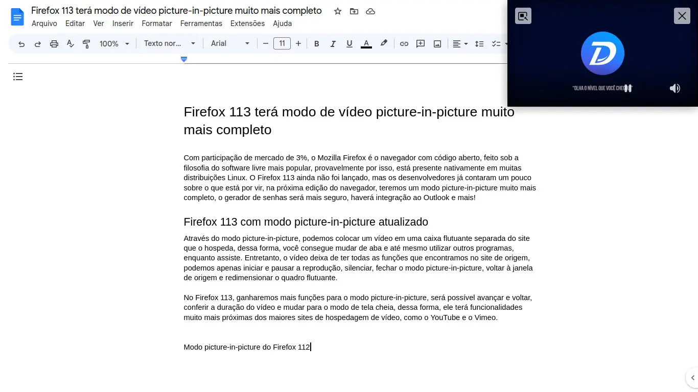 Firefox 113 tera modo de video picture in picture muito mais completo jpg