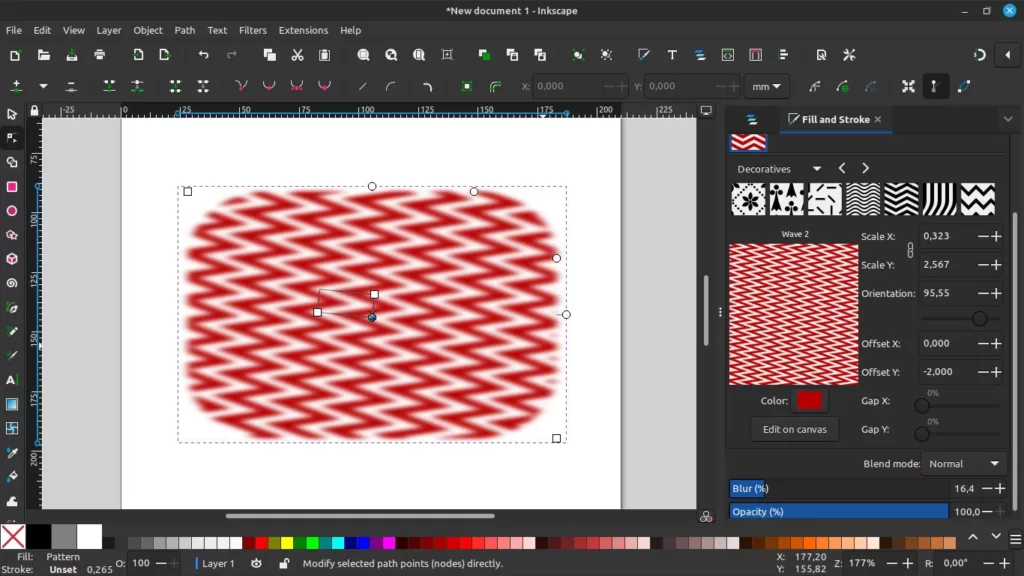 inkscape 1.3 beta traz recurso de criação de formas e editor de padrões blur