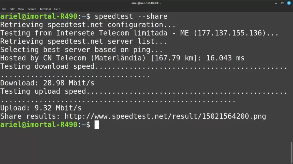 comando terminal speedtest