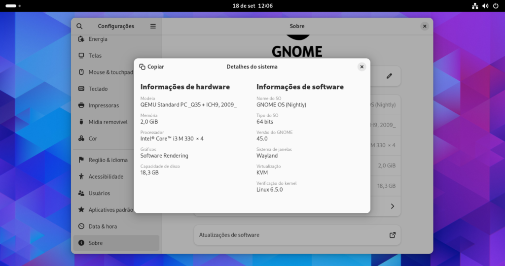 detalhes GNOME 45