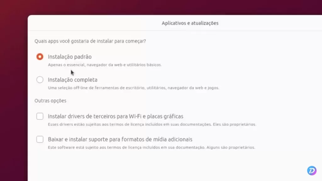 Instalação padrão Ubuntu 23.10
