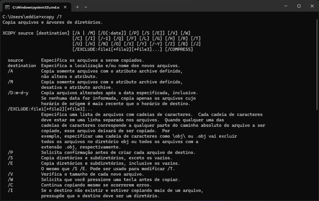 diolinux - copiar diretorios no windows - xcopy - help win11