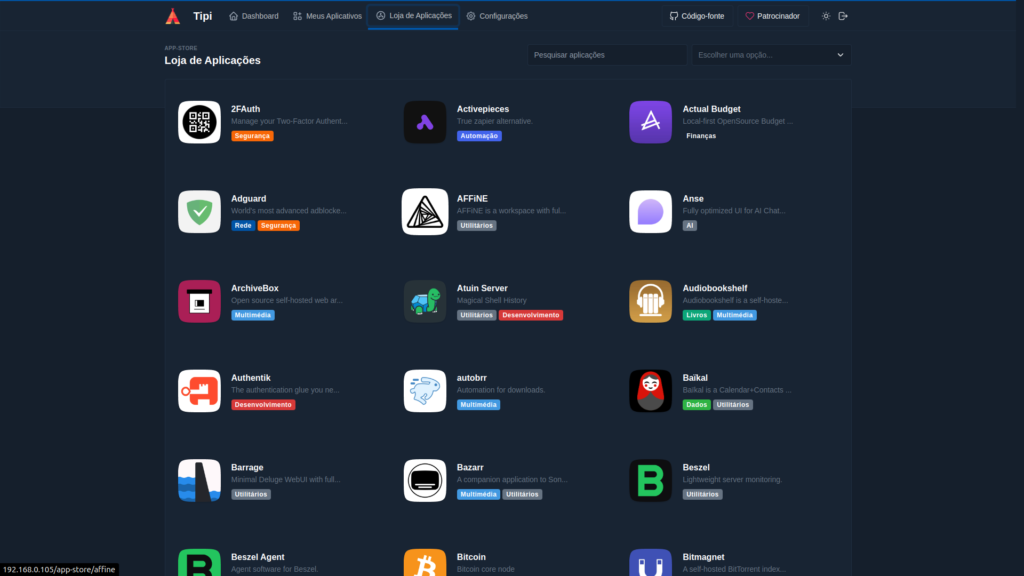 Tipi: Self-Hosting simplificado com mais de 200 aplicativos 03