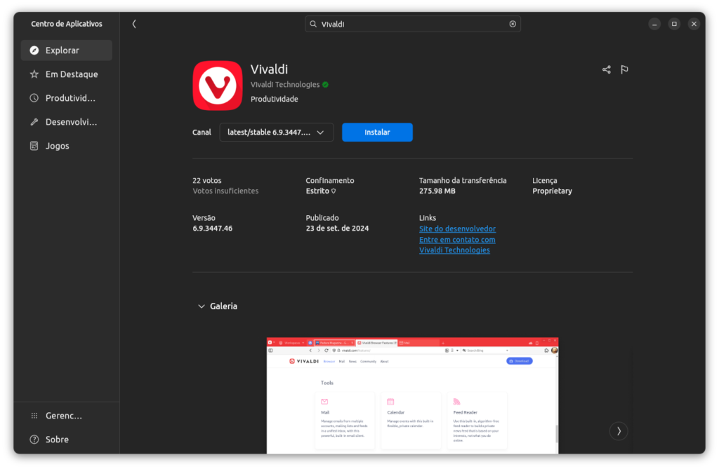 Vivaldi chega oficialmente à loja do Ubuntu como Snap 1