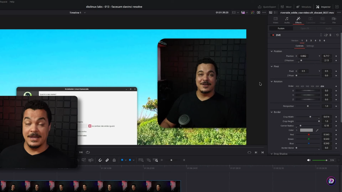 Como criar o efeito de facecam no DaVinci Resolve